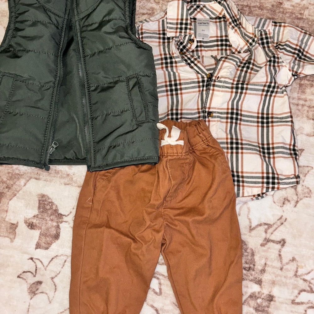 Carters 6m Green Vest, and Brown Pants Set